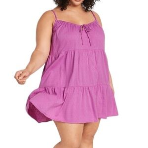 Old Navy XXL Lilac Tiered Strappy Dress in Artichoke Blossom 💯 Cotton P1